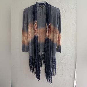 BKE Women's Blue and Orange Open Front Cardigan